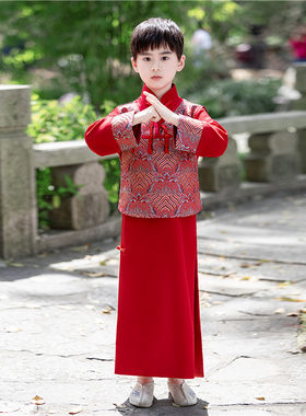 春秋男孩帅气复古中式长衫汉服