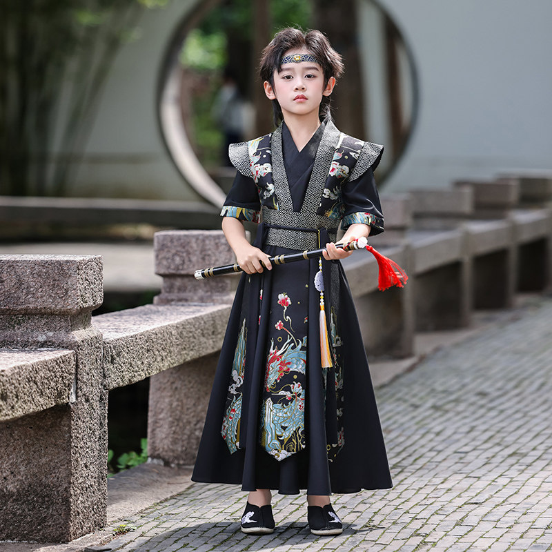 汐沚薄款夏季中国风男童飘逸汉服图片