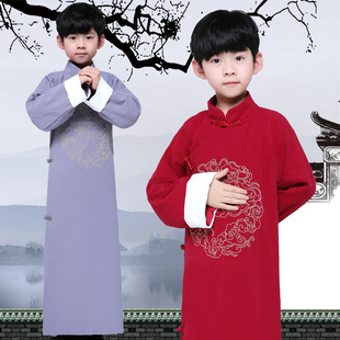 唐装 刺绣长衫 长袍男童民国古装 儿童相声大褂演出服中式 书生合唱服