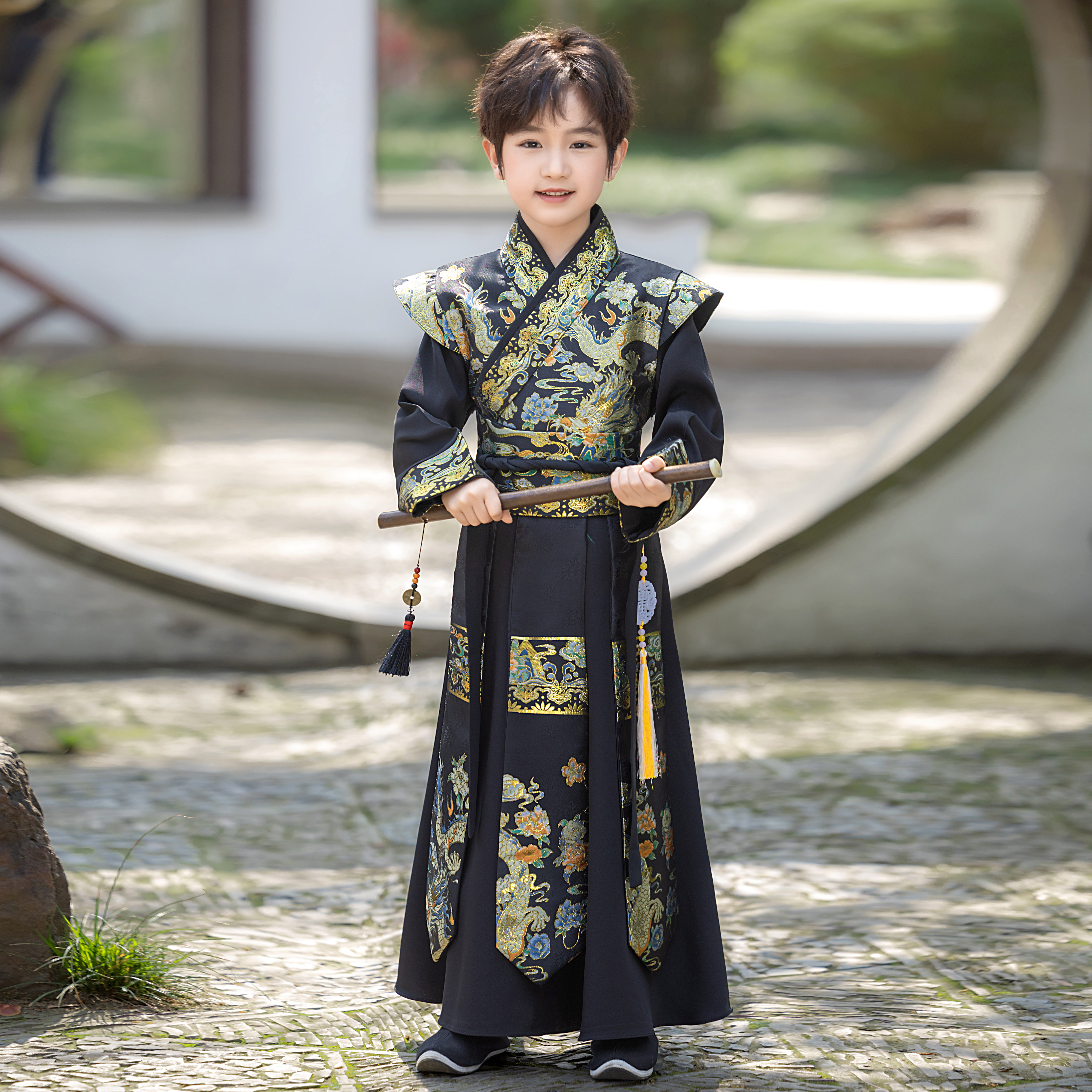 汐沚新款春季男孩古风武侠汉服装