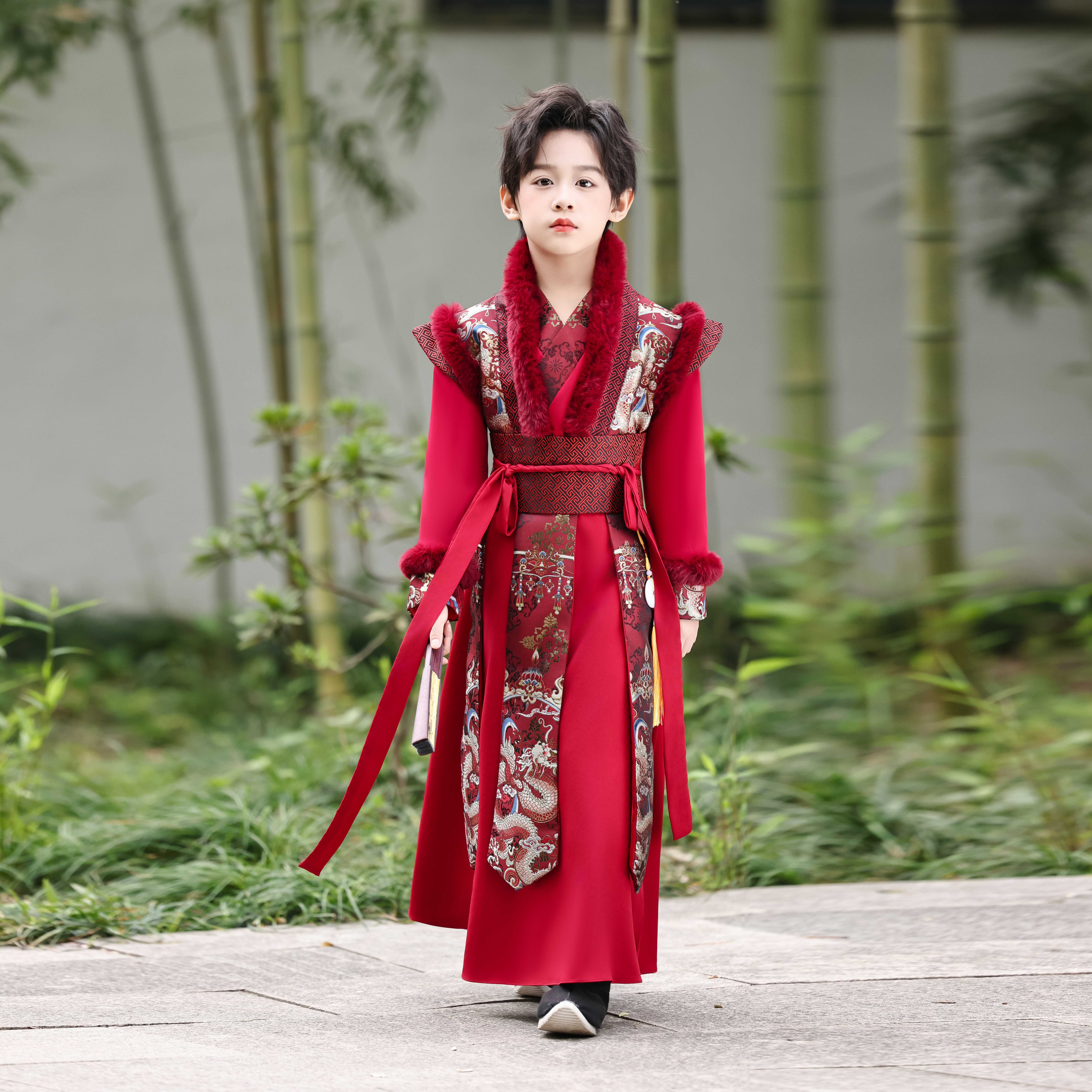 汐沚加绒加厚秋冬季男童汉服唐装