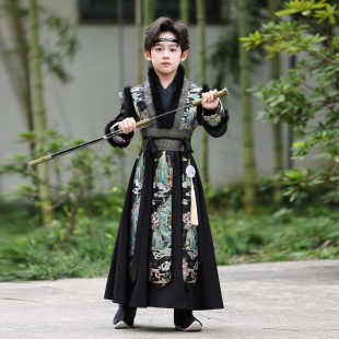 加绒加厚中国风帅气男孩武侠演出服装 儿童汉服2025新款 男童秋冬季
