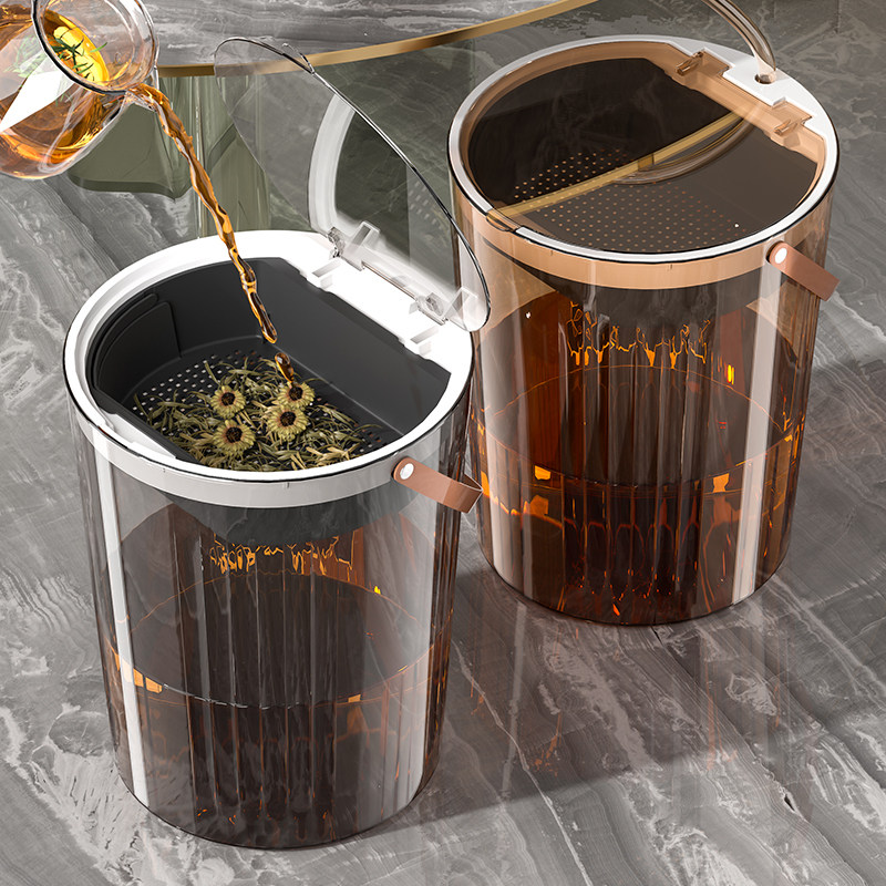 茶水桶茶盘过滤排水茶渣桶家用高档轻奢茶台垃圾桶干 干湿分离废