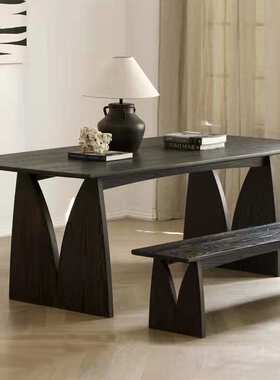 ?寂风白蜡木餐桌椅组合小户型客厅家用郁金香型饭桌书房写字桌子