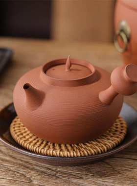 潮州薄胎红泥砂銚复古工夫茶烧水壶红泥壶手工手拉壶陶壶炭炉煮茶