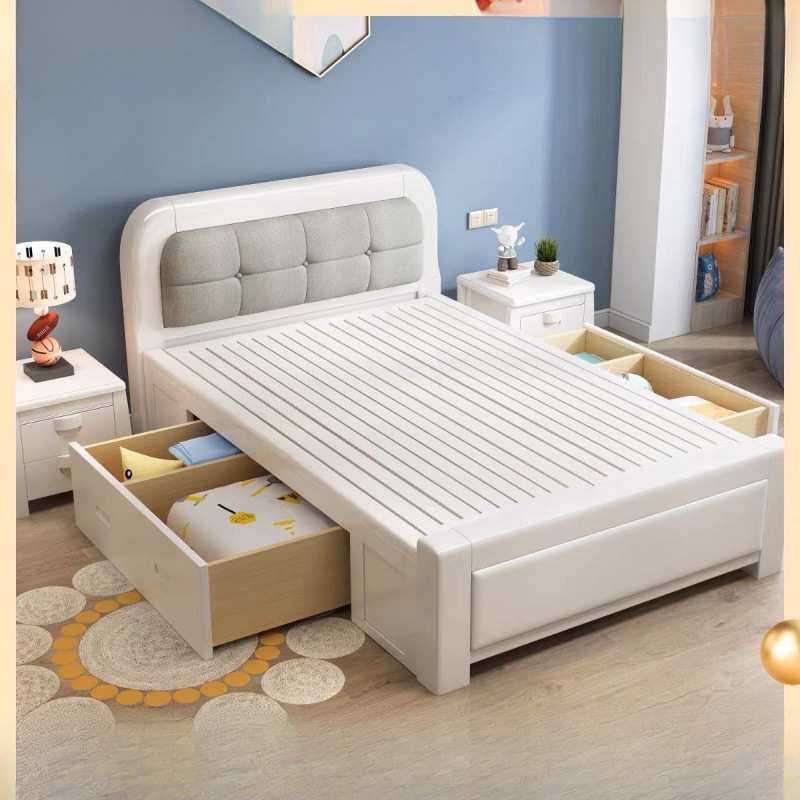 单人床1.2米小户型1.35m宽白色1米儿童老人简约风 家用实木床供应