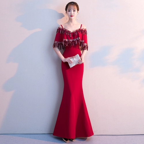Красное сексуальное длинное элегантное вечернее платье для невесты, 2018, открытые плечи, крой «рыбий хвост»