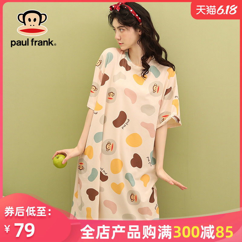 大嘴猴睡裙女士夏季短袖纯棉薄款宽松大码胖mm孕妇夏天睡衣中裙子