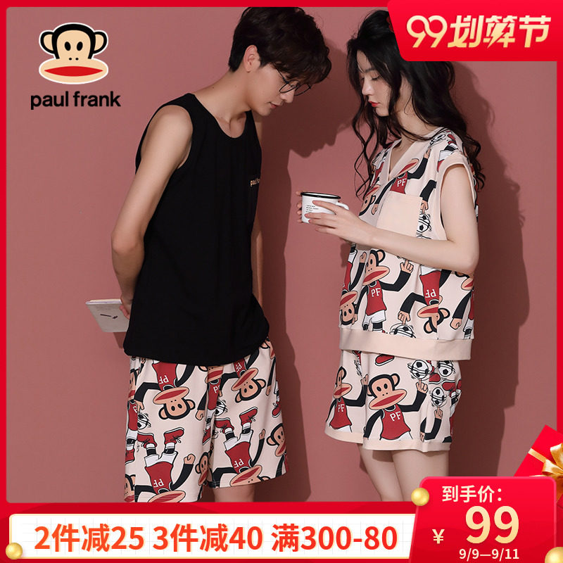 大嘴猴夏季情侣睡衣女纯棉薄款无袖日系卡通背心男士家居服两件套