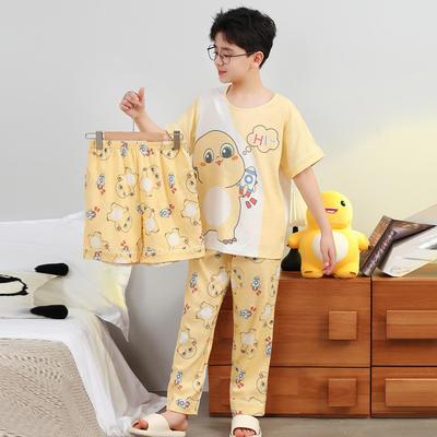儿童睡衣男童夏季云朵棉短袖长裤卡通奶龙三件套中大童超帅家居服