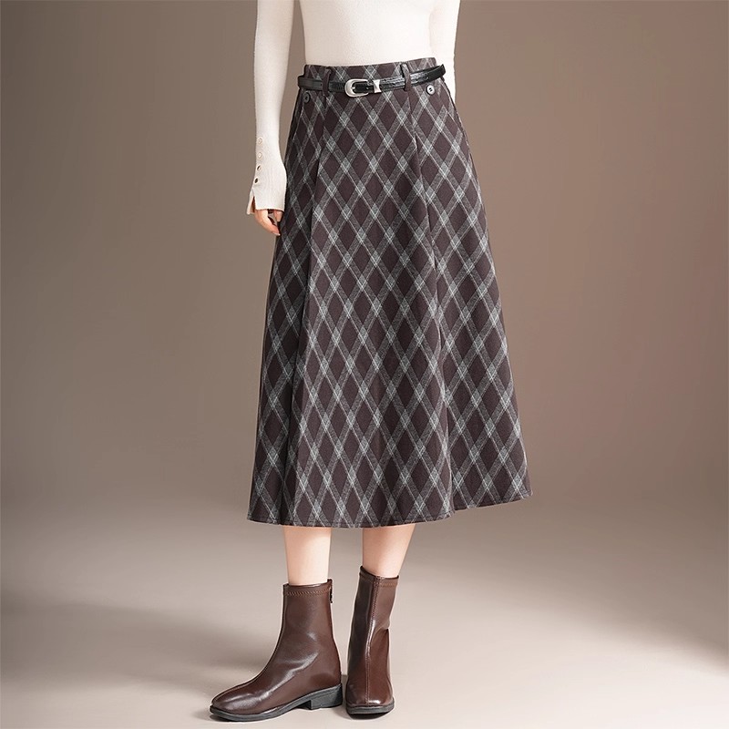 秋冬毛呢复古时尚新款格子2025半身裙长裙高腰显瘦中长款气质裙子