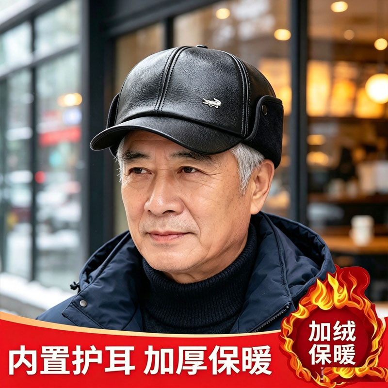 保暖爸爸皮帽爷爷护耳棒球棉帽秋冬男士防寒鸭舌帽中老年户外加厚
