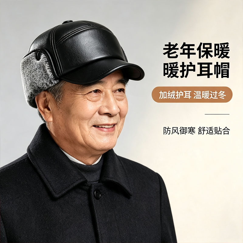 中老年男士帽子皮帽鸭舌帽老人保暖爸爸护耳冬天帽子老年人防寒