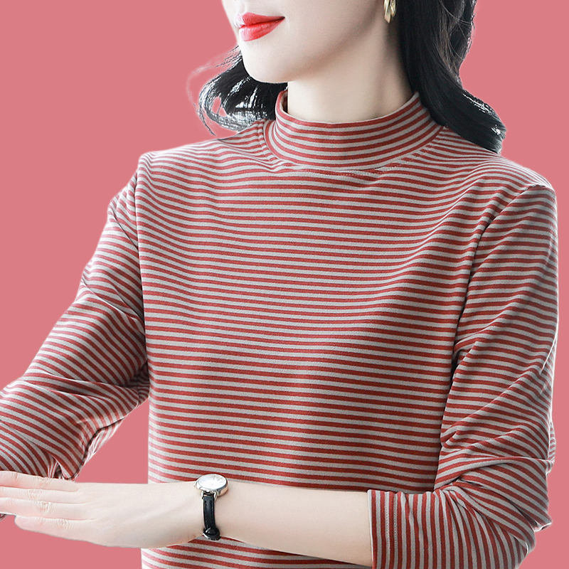 德绒打底衫女秋冬2025新款半高领保暖内搭长袖t恤年轻妈妈上衣服