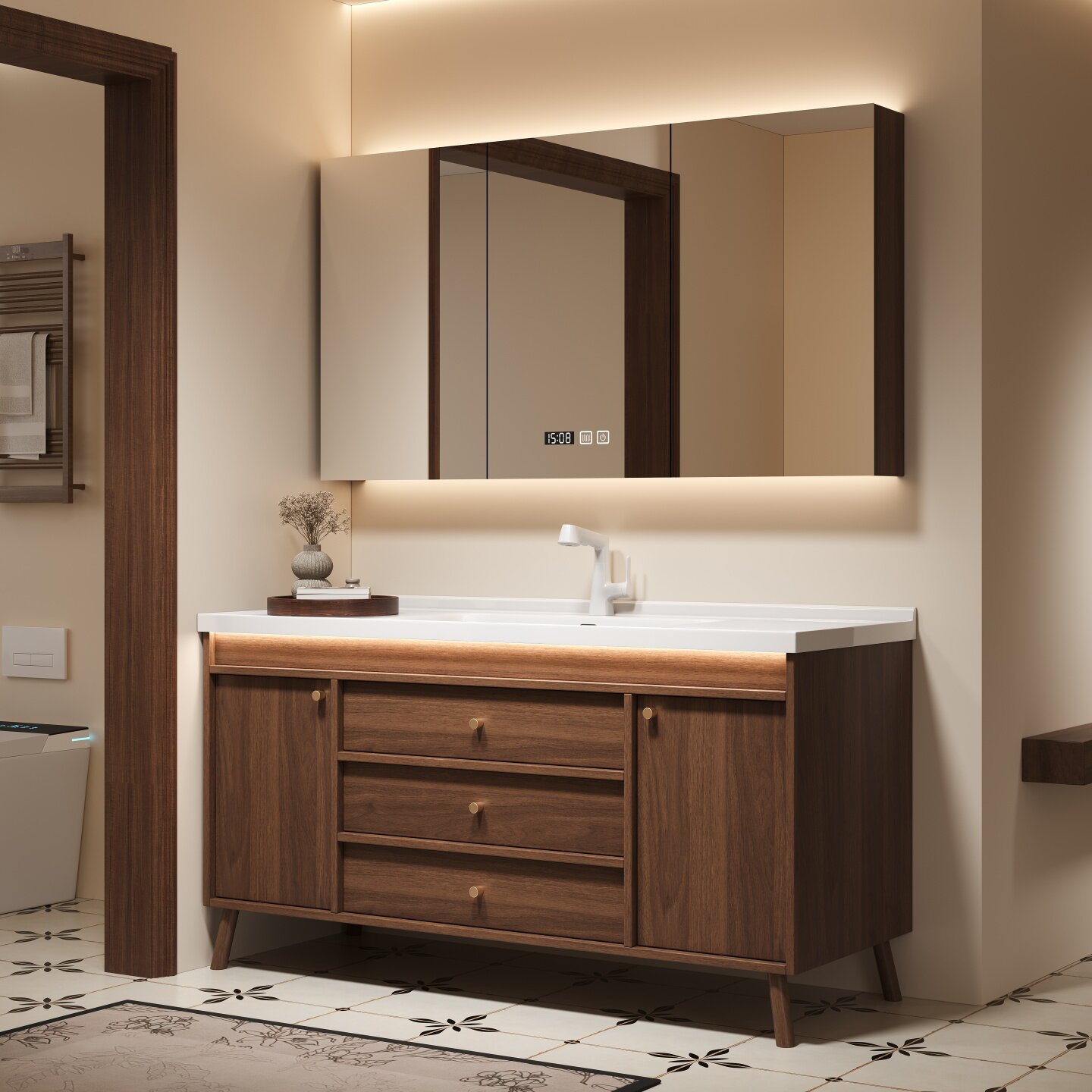 浴室柜陶瓷一体盆中古风洗脸盆洗手台盆柜组合洗漱台一体盆落地式