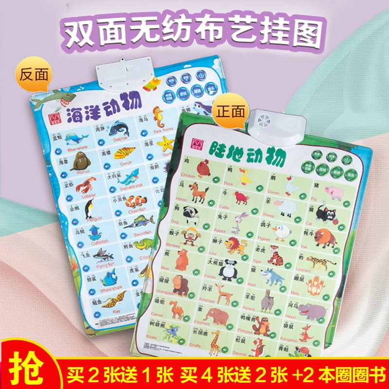 糖星猫无纺布有声挂图水果动物0-3-6岁宝宝启蒙认知点读发声玩具