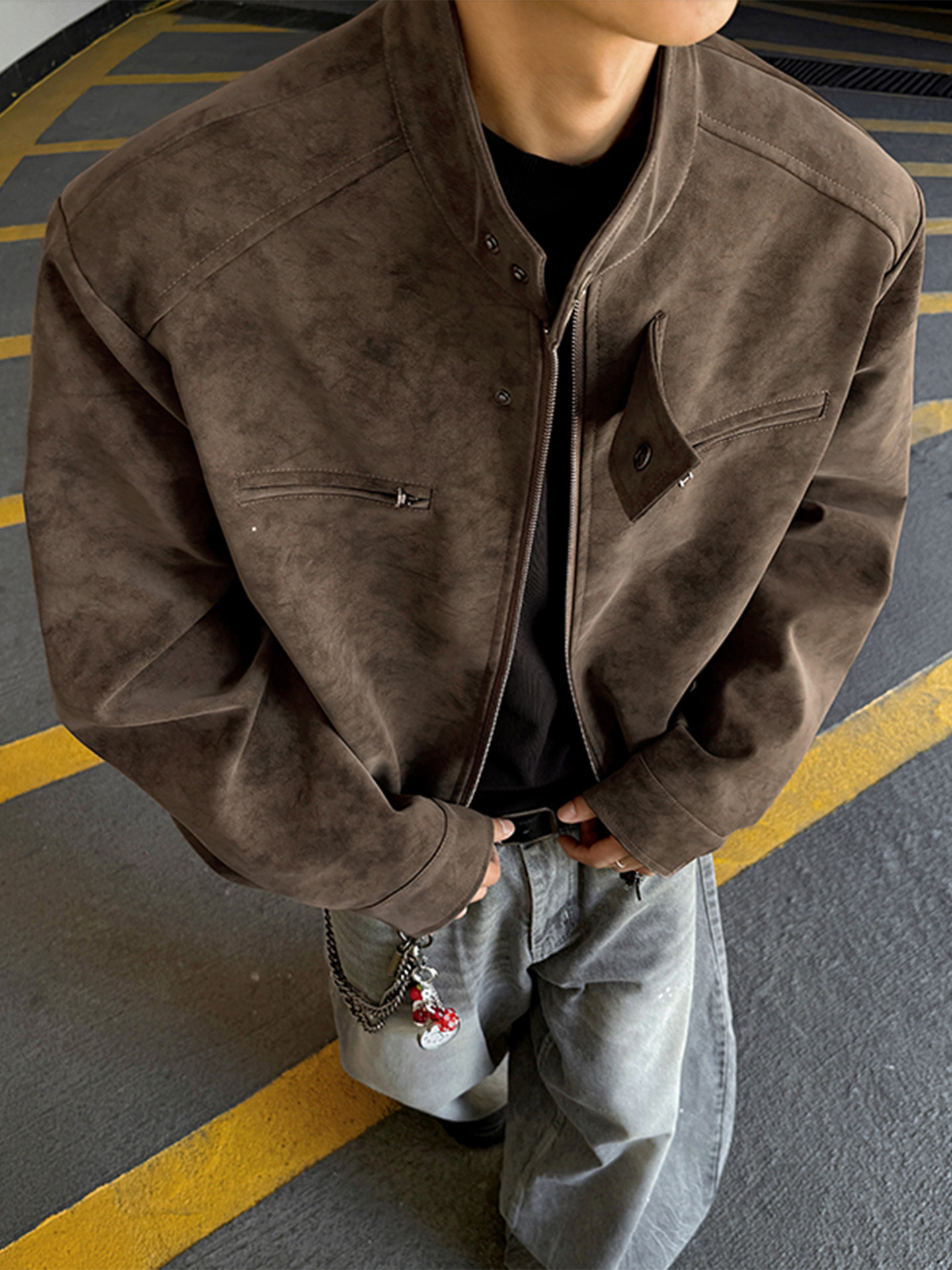 Kişi üçün PU dəri jaket, retro biker üslubu