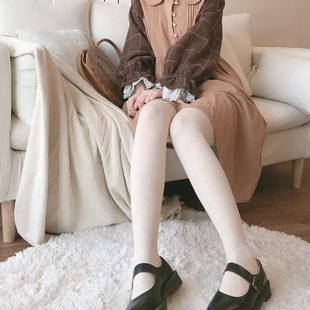 600D秋冬日系燕麦奶杏色竖条纹高腰打底裤袜九分女装大咯连裤袜