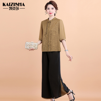 中老年妈妈夏装两件套短袖套装女