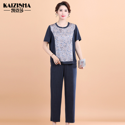 中老年妈妈夏装两件套短袖套装女