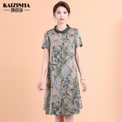 中老年妈妈装真丝连衣裙桑蚕丝夏
