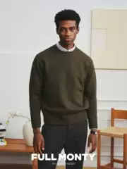 Full Monty Men's Round Neck Brown-Green Knitwear Alpaca Wool Sweater Wool Blend Casual Autumn and Winter