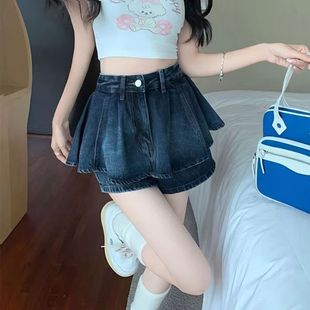 高腰小个子A字裙 设计感短裙裤 辣妹蓝色牛仔半身裙女夏季 2025新款