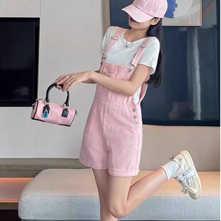 白色减龄牛仔背带短裤女夏季薄款2026新款宽松休闲高腰显瘦阔腿裤