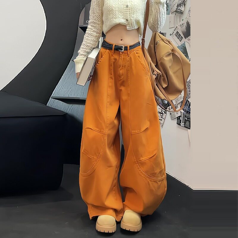 阔腿工装牛仔高腰宽松显瘦弯刀裤