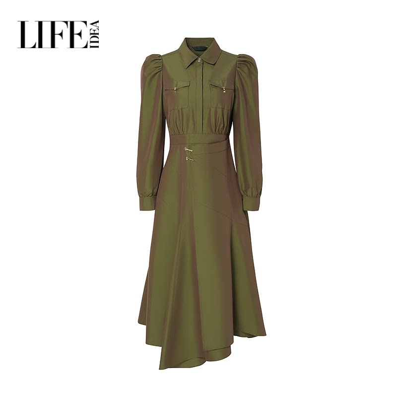 莱芙艾迪儿新款冬季时尚通勤知性文艺百搭修身高级感长袖连衣裙女