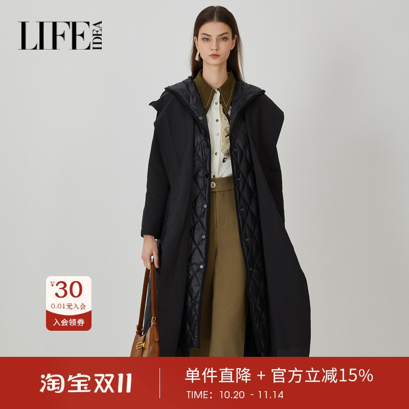 【品牌女装】莱芙艾迪儿长款羽绒服90%白鸭绒假两件加厚收腰外套