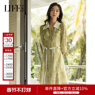 莱芙艾迪儿品牌女装夏季新款裙子中长袖衬衫蕾丝连衣裙1E1L94013