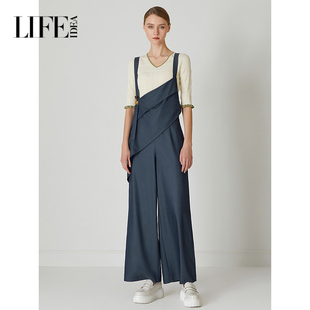 高腰裤 小众独特减龄休闲裤 子女夏 新款 莱芙艾迪儿阔腿背带裤