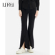 女复古直筒裤 莱芙艾迪儿都市休闲简约高腰修身 弹力开衩微喇牛仔裤