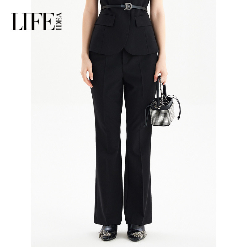 【柳哥严选】莱芙艾迪儿经典西装微喇裤女高腰直筒质感长裤