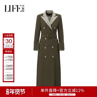 莱芙艾迪儿时髦摩登设计感西装领腰间镂空设计简洁大方长外套女