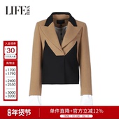 莱芙艾迪儿冬季 外套女 领气质羊毛短款 时尚 职场通勤拼色干练西装