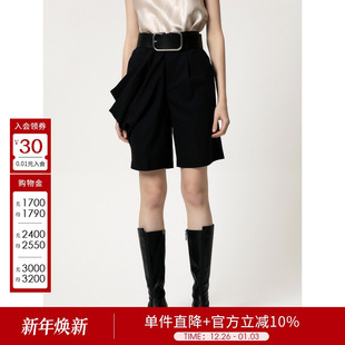 女通勤利落干练百搭休闲裤 雅致高腰显瘦现代设计感阔腿裤 五分裤