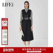 莱芙艾迪儿时尚 设计感通勤收腰黑色经典 显瘦背心裙V领连衣裙女