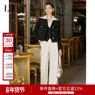 莱芙艾迪儿时尚温婉气质针织休闲阔腿裤女简约纯色经典百搭裤子