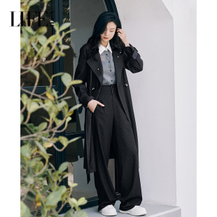 莱芙艾迪儿秋冬新款 条纹简约通勤外套女高级气质显瘦长风衣 时尚