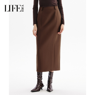 莱芙艾迪儿时髦高腰直筒简约百搭半身裙女都市通勤干练气质中长裙