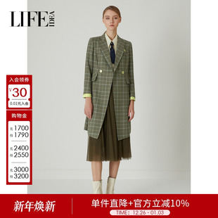 商场同款 复古英伦风格 莱芙艾迪儿品牌女装 新款 纹中长外套 秋季