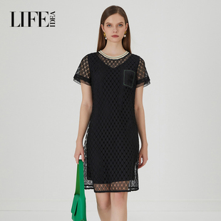 小黑裙短袖 新款 连衣裙1E2L93138 夏季 莱芙艾迪儿品牌女装