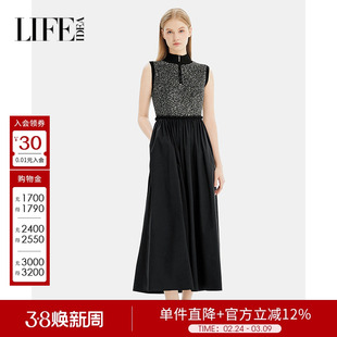 莱芙艾迪儿秋冬优雅气质亮片小高领设计无袖显瘦连衣裙背心裙女