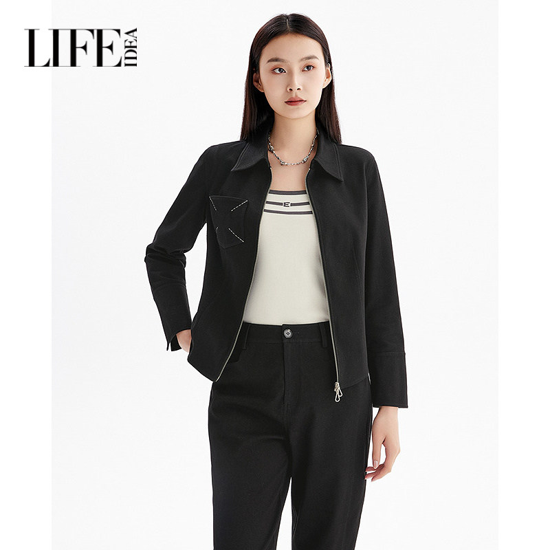 莱芙艾迪儿简约纯色休闲慵懒风短外套女日常通勤时髦潮流百搭外套图片