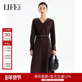 莱芙艾迪儿秋冬季 高端知性优雅裙子 连衣裙女经典 时尚 气质V领长款
