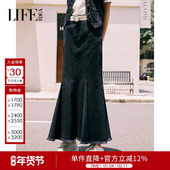 莱芙艾迪儿时尚 复古个性 摩登牛仔鱼尾长裙女优雅气质高腰半身裙