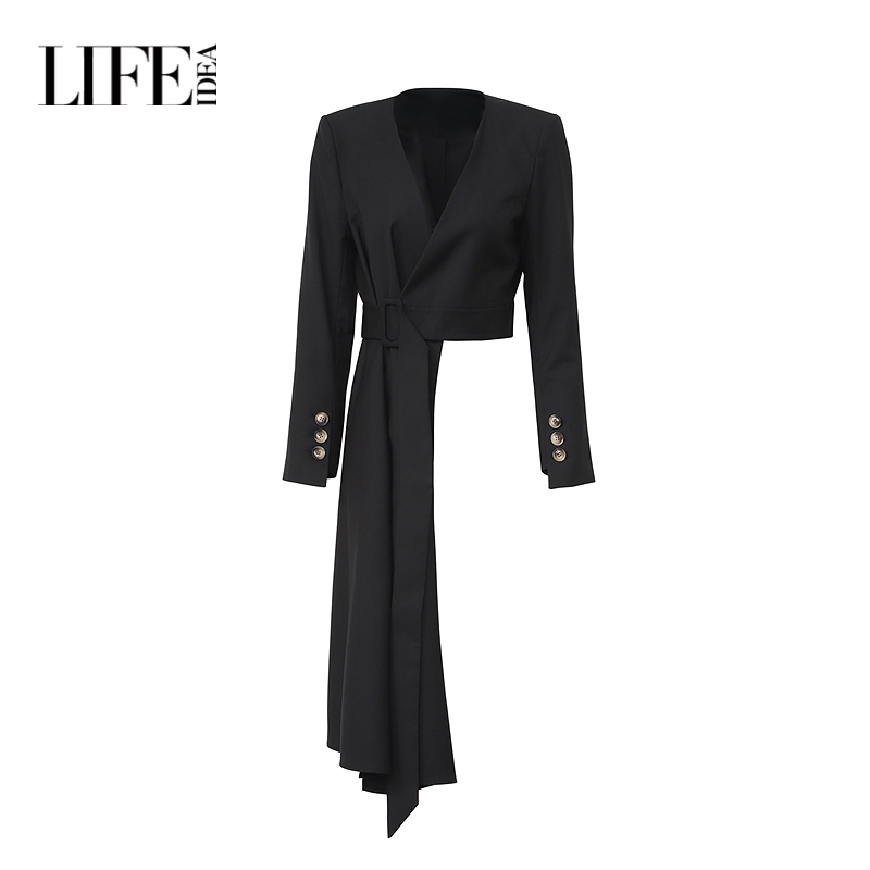 莱芙艾迪儿女装新款V领不规划设计感修身系带短外套通勤商场同款