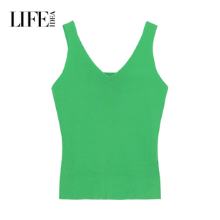 莱芙艾迪儿休闲简约纯色百搭V领背心女士修身显瘦打底背心